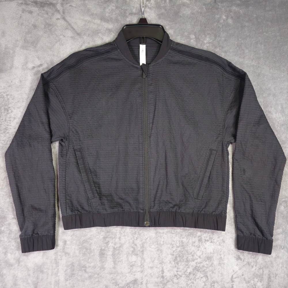 Lululemon Jacket Women 4 Black Bomber Full Zip Seersucker Textured Athletic 0135